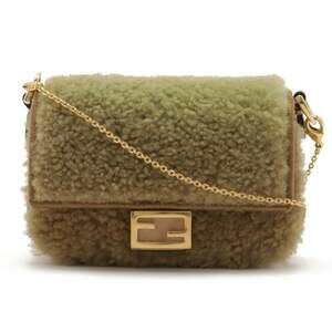 FENDI Nano Bucket Chain Shoulder Bag Charm in Beige Boa Leather (7AR844)
